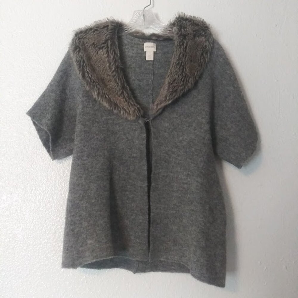 Chico's women's size 1 (M) gray marbled short sleeve wool blend cardigan